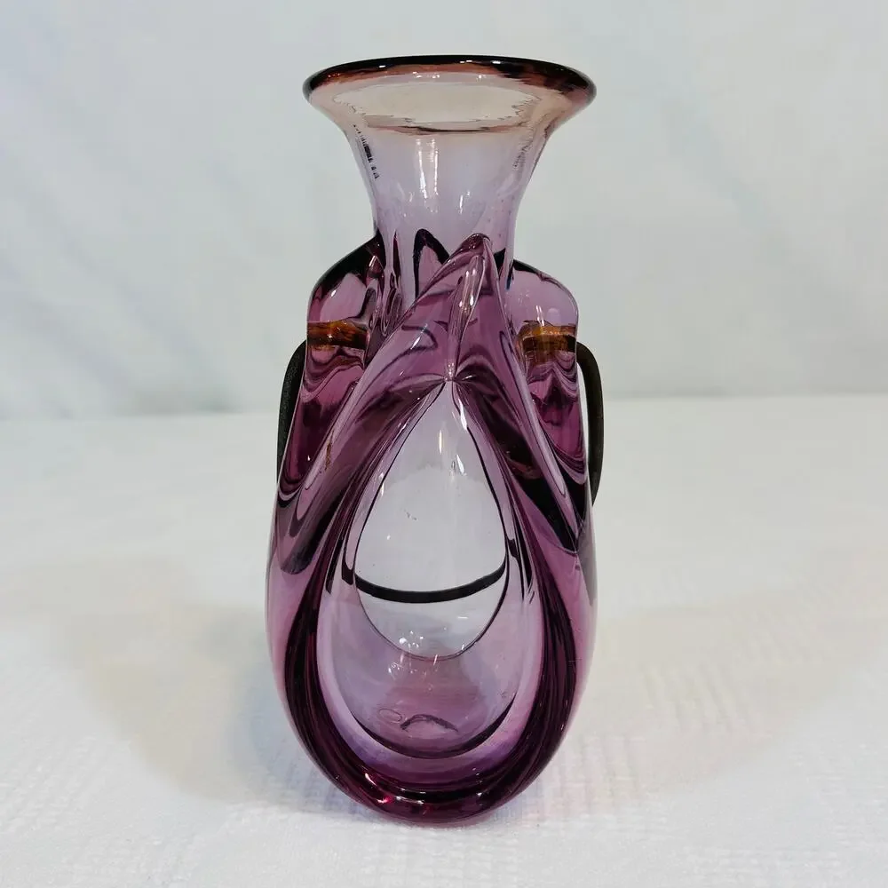 Chet Cole Amethyst Hanging Vase Signed Vintage Hand Blown Glass
